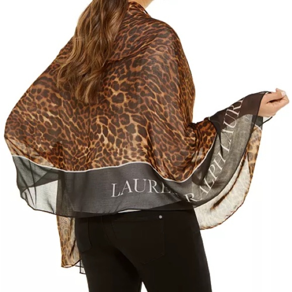 Ralph Lauren Black and Brown Animal Print Scarf - Picture 3 of 3